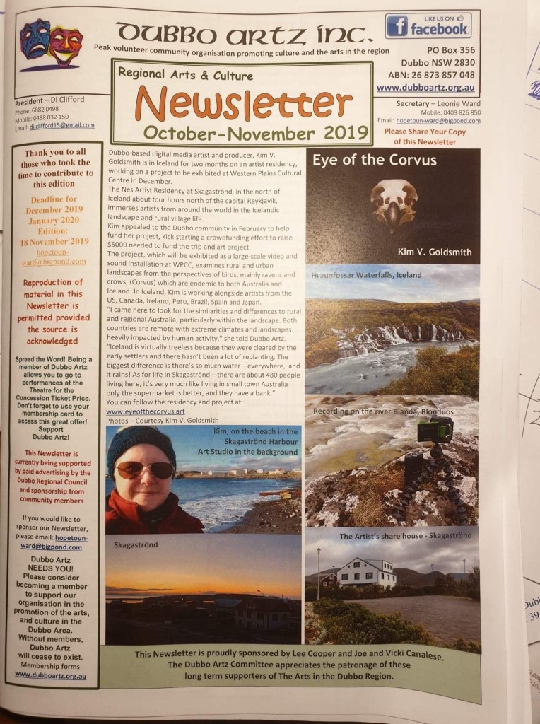 Kim V. Goldsmith in Dubbo Artz newsletter